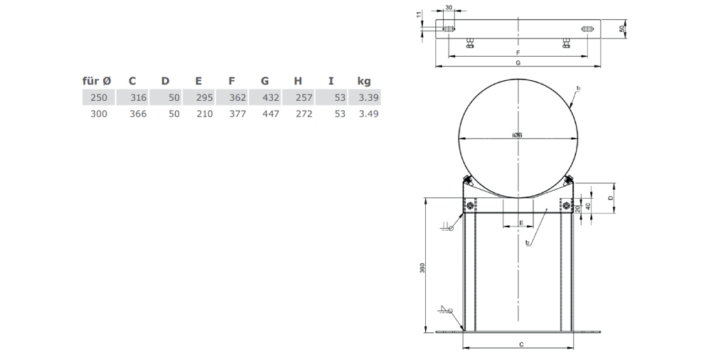 Wandabstandshalter verstellbar 250 - 360 mm - doppelwandig - Tecnovis TEC-DW-Design