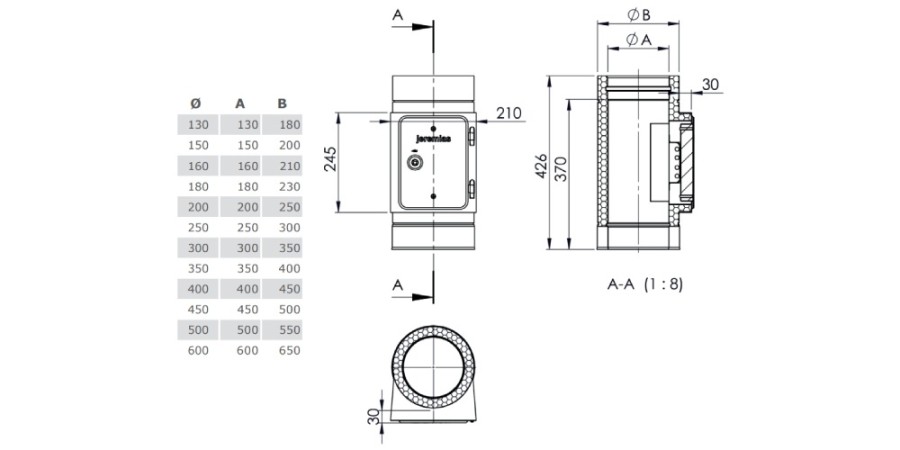 Reinigungselement mit Rußschutztüre - doppelwandig - Tecnovis TEC-DW-Standard