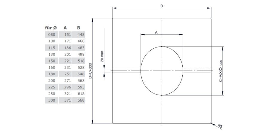 Deckenblende, zweiteilig 1-65° aus Kupfer für Tecnovis TEC-DW-Classic