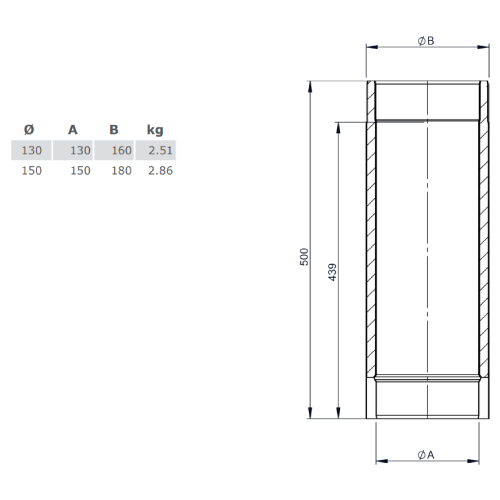 Ofenrohr - doppelwandig - Längenelement 500 mm gussgrau - Tecnovis TEC-Protect