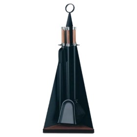 Lienbacher - Kaminbesteck 3-teilig, schwarz beschichtet, Griffe und Sockel Eiche gedämpft Kaminzubehör