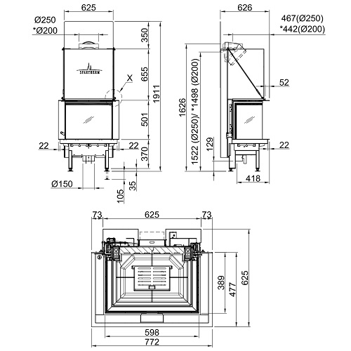 Spartherm Premium A-3RL-60h Kamineinsatz 10 kW Panoramakamin Schiebetür