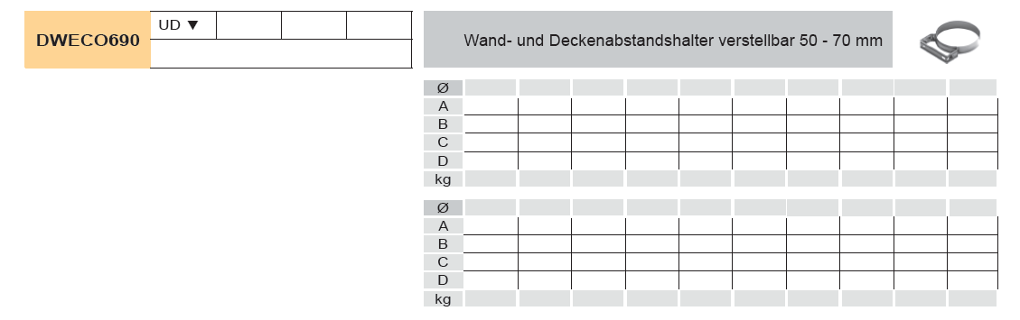Wand- und Deckenabstandshalter verstellbar 50-70 mm - Tecnovis TEC-DW-Standard