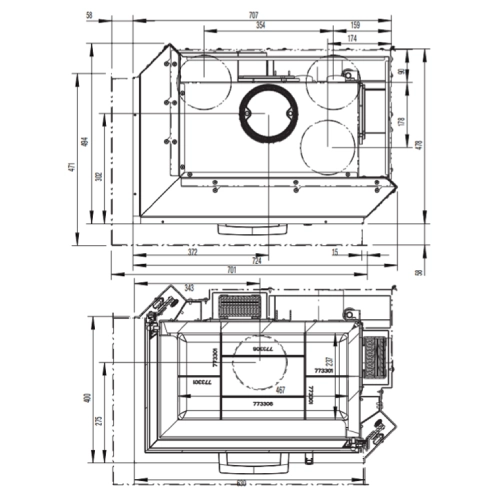 Austroflamm Eckkamin 63x40x42S 2.0 Kamineinsatz 8 kW Drehtür