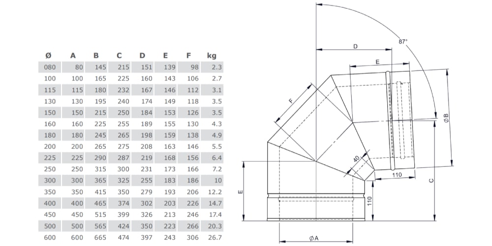 Winkel 87° starr - doppelwandig - Tecnovis TEC-DW-Classic