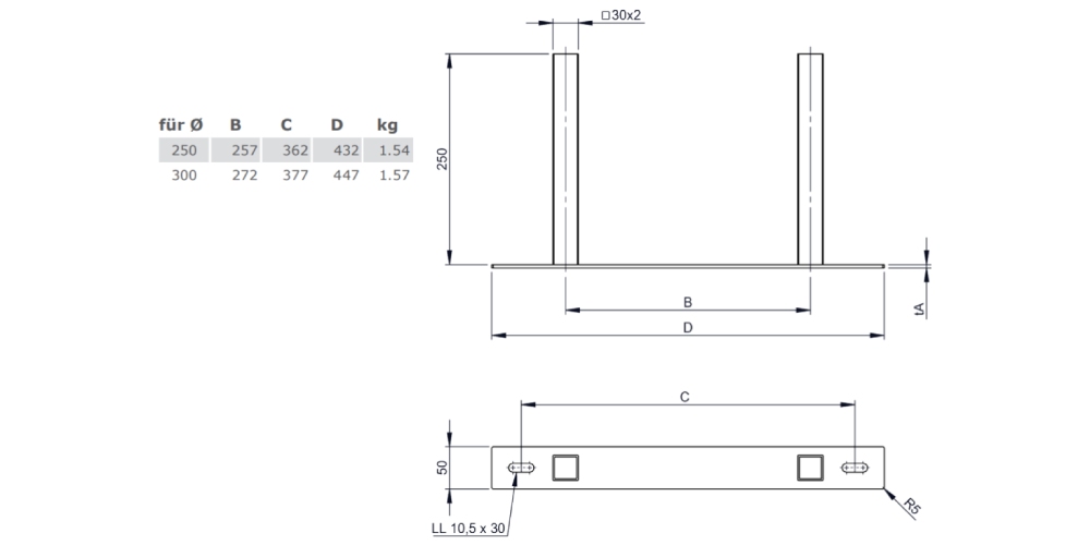 Wandteil von DW23, für Wandhalter 50-250 mm aus Kupfer für Tecnovis TEC-DW-CLASSIC