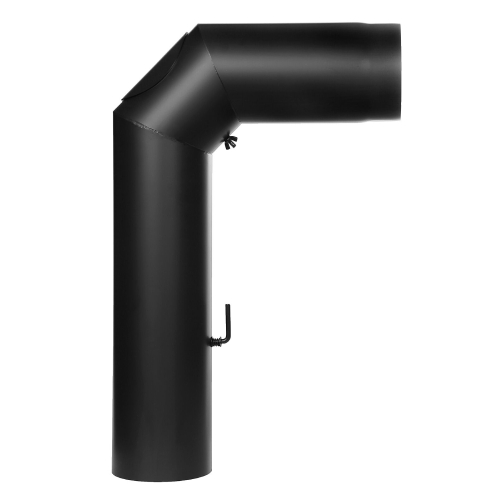 Ofenrohr - Winkelrohr (Schenkellänge 450/700 mm) mit Tür und Klappe schwarz - Tecnovis TEC-Stahl