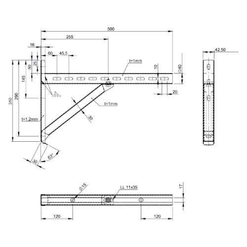 Wandstützen & Querträger aus Kupfer, Typ II, 500 mm für Tecnovis TEC-DW-CLASSIC