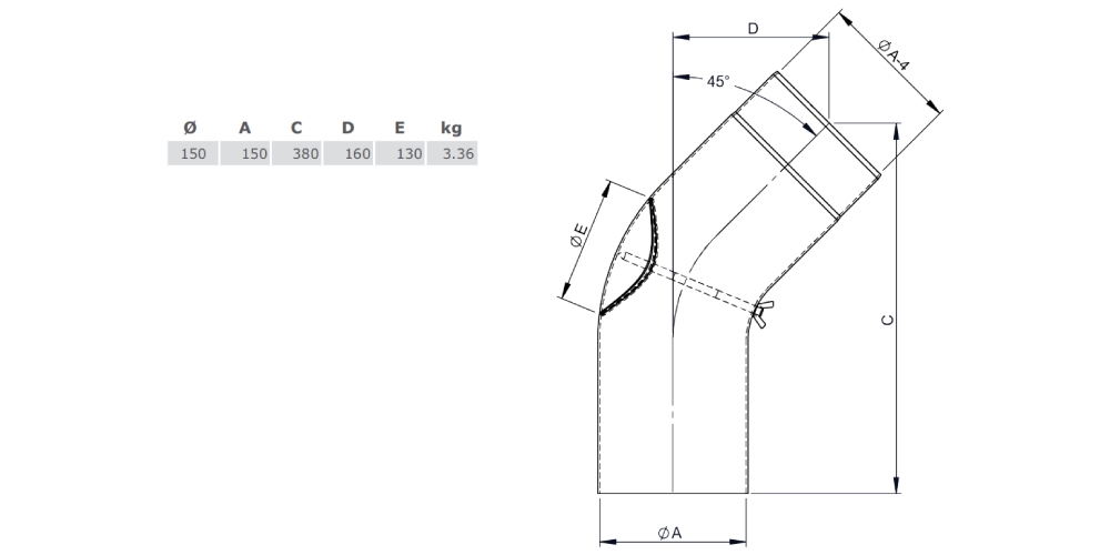 Ofenrohr - Vollformbogen 45° mit Tür - Durchmesser: 150 mm schwarz - Tecnovis TEC-Stahl