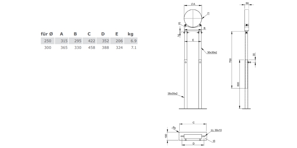 Unterstützung mit Gelenk 800-1200 mm, Altkupfer lackiert für Tecnovis TEC-DW-Classic