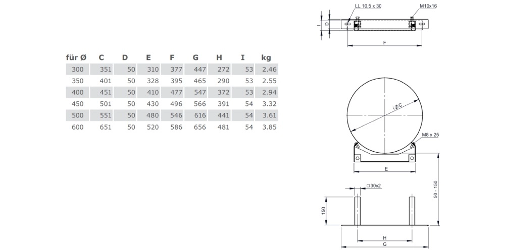 Wandabstandshalter verstellbar 50 - 150 mm - doppelwandig - Tecnovis TEC-DW-Standard