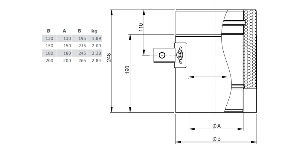 Längenelement 250 mm mit Aufnahme für Wandhalter - doppelwandig - Tecnovis TEC-DW-Design
