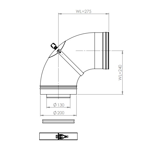 Bogen 90° mit Inspektionsöffnung Ø 200/130 mm - DRU LAS ES-I 200/130