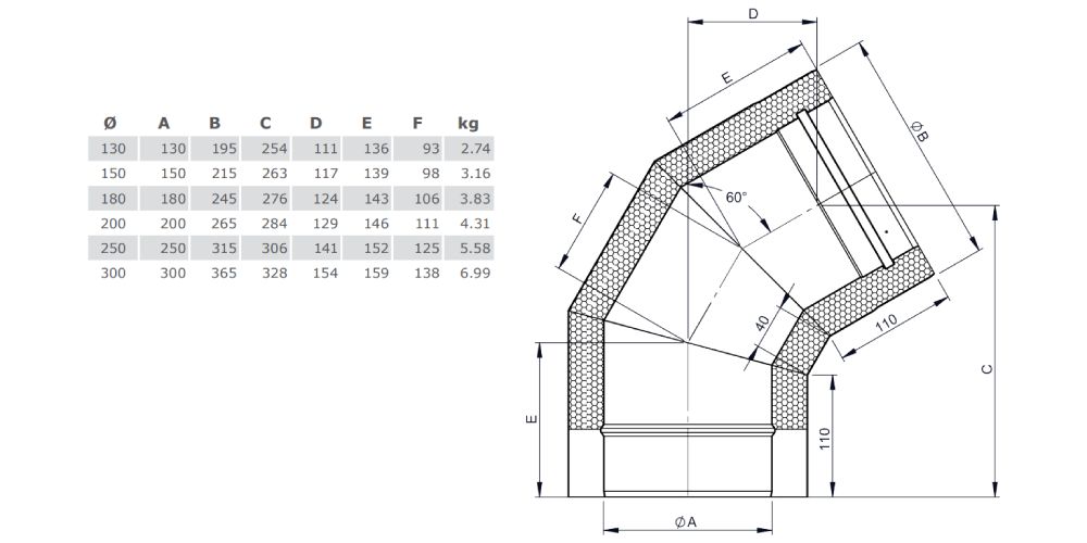 Winkel 60° starr - doppelwandig - Tecnovis TEC-DW-Design