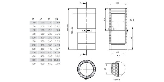 Schiebeelement für Verbindungsleitung 320-460 mm - Tecnovis TEC-DW-Standard