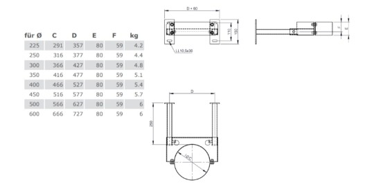 Wandabstandshalter 50 - 250 mm für Tecnovis TEC-DW-Classic und TEC-DW-Silver