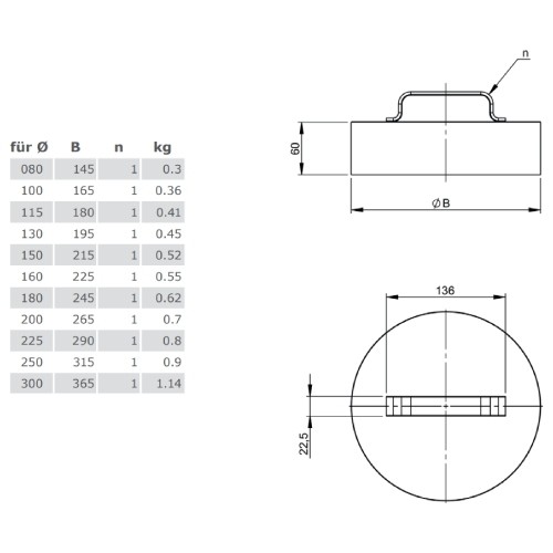 Verschlussdeckel mit Handgriff für DW11 - doppelwandig - Tecnovis TEC-DW-Silver