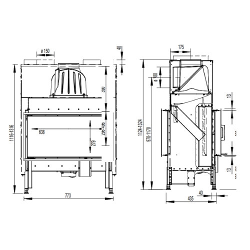 Austroflamm 75x39K II 2.0 Kamineinsatz 10 kW Drehtür, Durchsicht