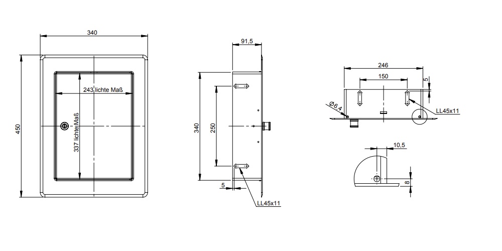 Einwurftüre 340x450mm mit Türschloss Anschlag seitlich, weiß lackiert - Tecnovis Wäscheabwurfschacht