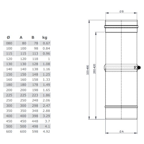 Schiebeelement für Verbindungsleitung 320 - 460 mm - einwandig - Tecnovis TEC-EW-Classic