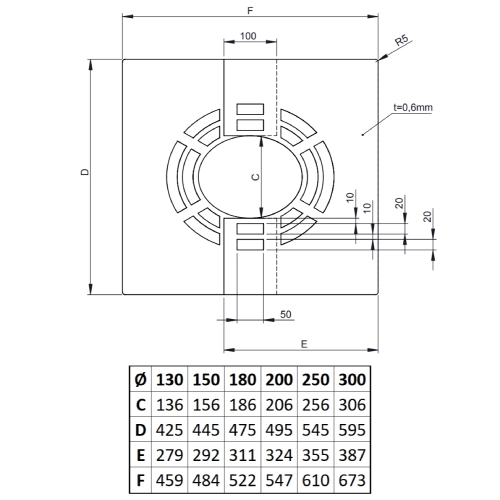 Deckenblende für Hinterlüftung, zweiteilig, 31-45° - doppelwandig - Tecnovis TEC-DW-STANDARD