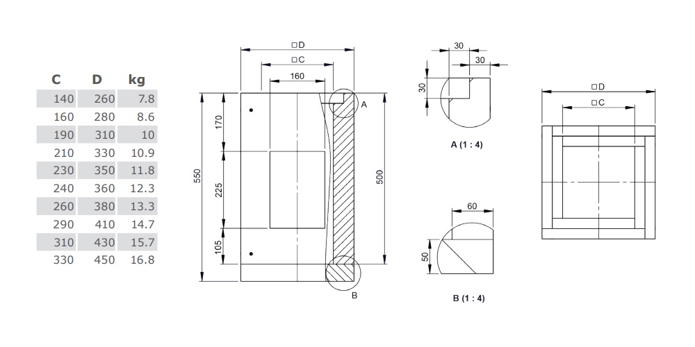 Leichtbauschornstein - Sockelelement 500 mm - Tecnovis TEC-LS-A