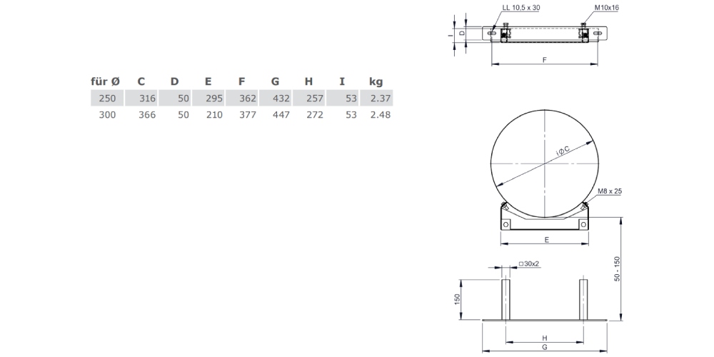 Wandabstandshalter verstellbar 50 - 150 mm - doppelwandig - Tecnovis TEC-DW-Design