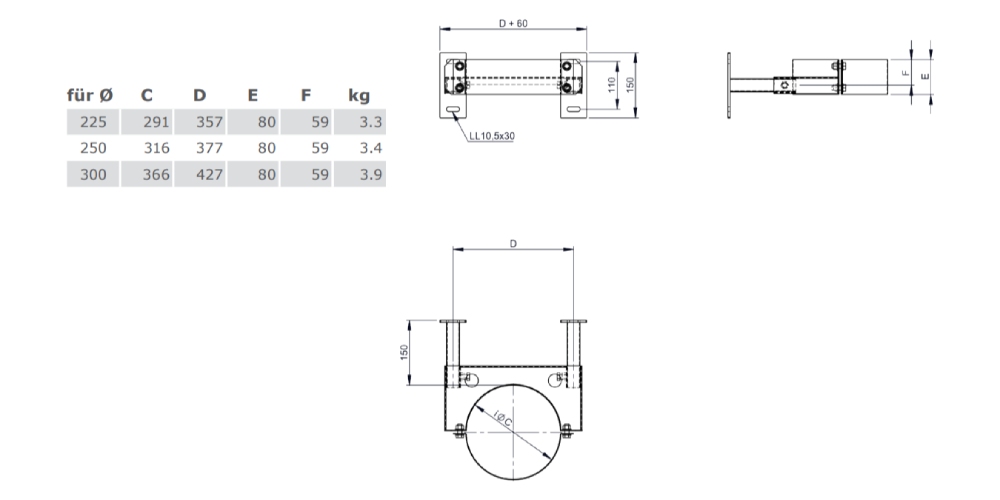 Wandabstandshalter 50-150 mm, Altkupfer lackiert für Tecnovis TEC-DW-Classic