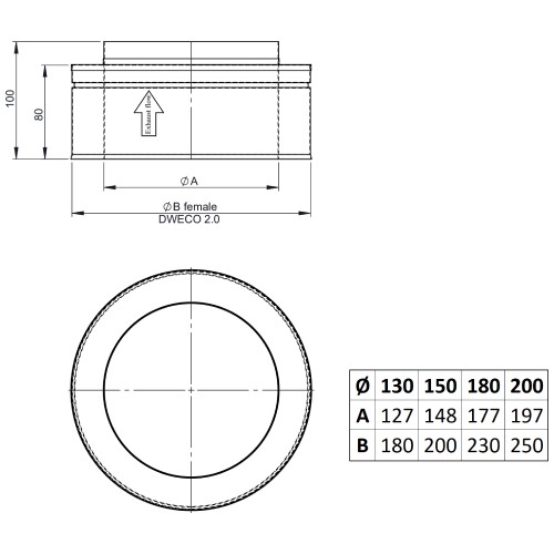 Mündungsabschluss (bis 450°C/N1) - doppelwandig - Tecnovis TEC-DW-NOIR