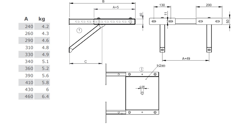 Leichtbauschornstein - Konsole mit Grundplatte 500 mm - Tecnovis TEC-LS-F