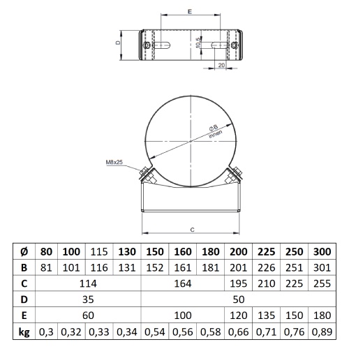 Wand- und Deckenabstandshalter starr, 50 mm für Tecnovis TEC-DW-Classic und TEC-DW-Silver