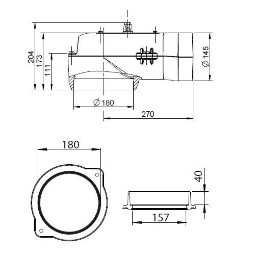 Leda - Waagerechter Guss-Heizgasstutzen Ø145 mm + Heizgasstutzen Ø180 mm Kaminzubehör